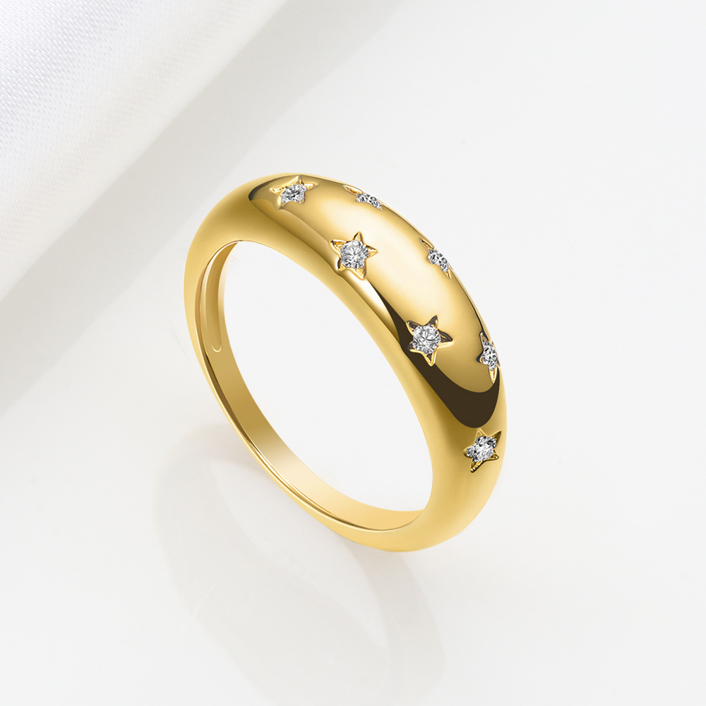 Nhẫn Hình Vòm Đính Đá Zirconia Lấp Lánh Hình Ngôi Sao Thời Trang 18k Cho Nữ|Nhẫn Mạ Bạc Size Từ 6 Đến 10