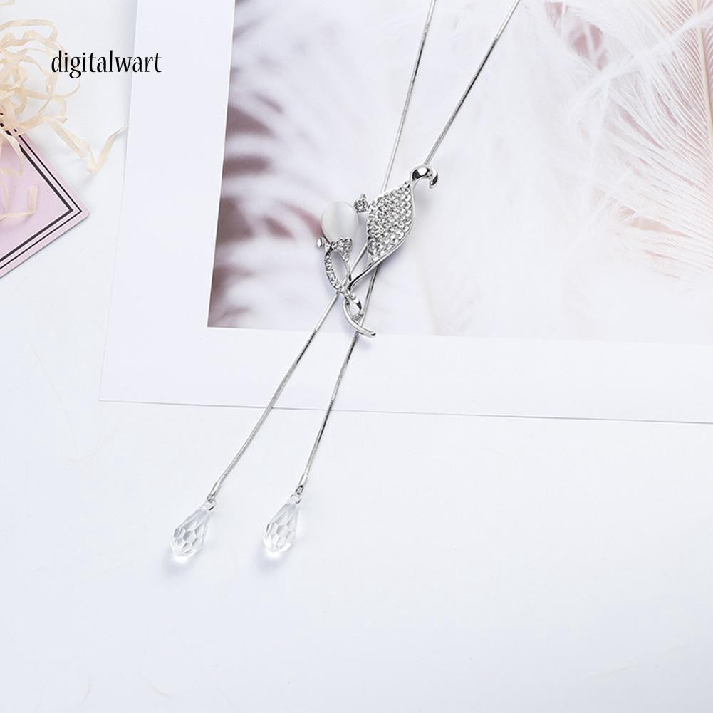 Dây chuyền dài mặt đá Opal đính đá quý nhân tạo sang trọng dành cho nữ