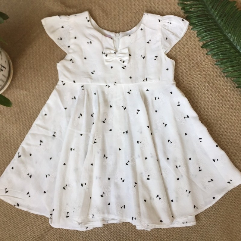 Váy đầm cotton dáng xòe, tay cánh tiên, cổ tròn cho bé gái từ 8 - 15kg - H&N Style