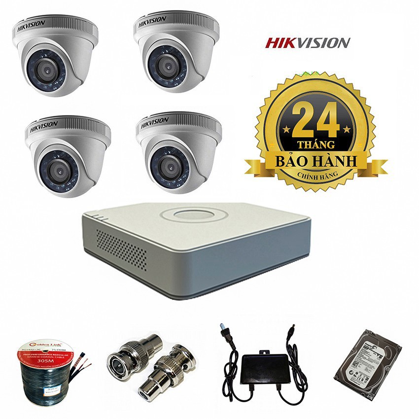 Trọn bộ 4 Camera Hikvison 1.0MP, Đầu ghi 4 kênh, ổ cứng 500G