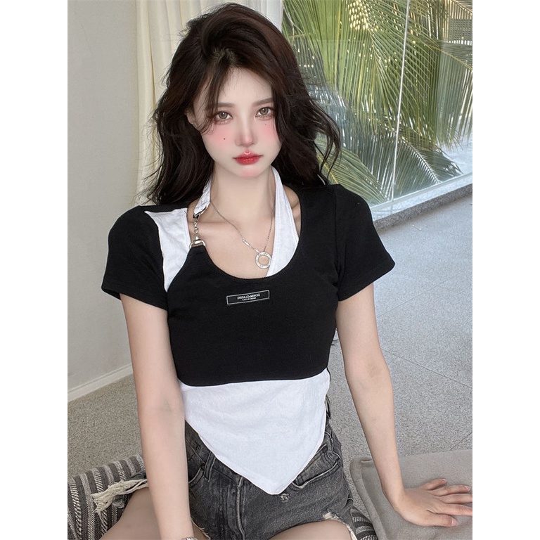 Áo Thun Dệt Kim Phối Dây Xích Thời Trang Mùa Hè Cá Tính Mới