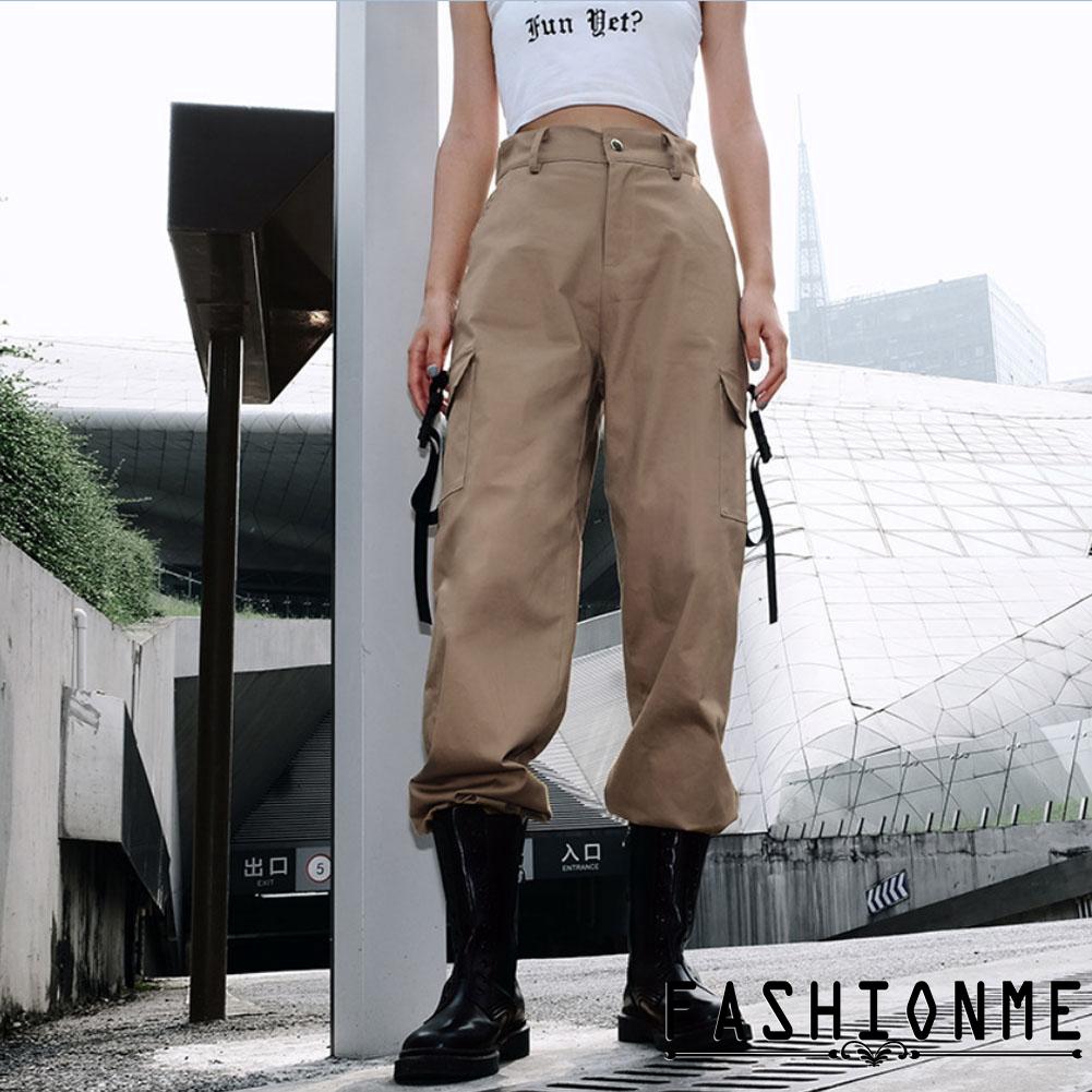 Quần jogger lưng cao kiểu dáng quân đội | BigBuy360 - bigbuy360.vn