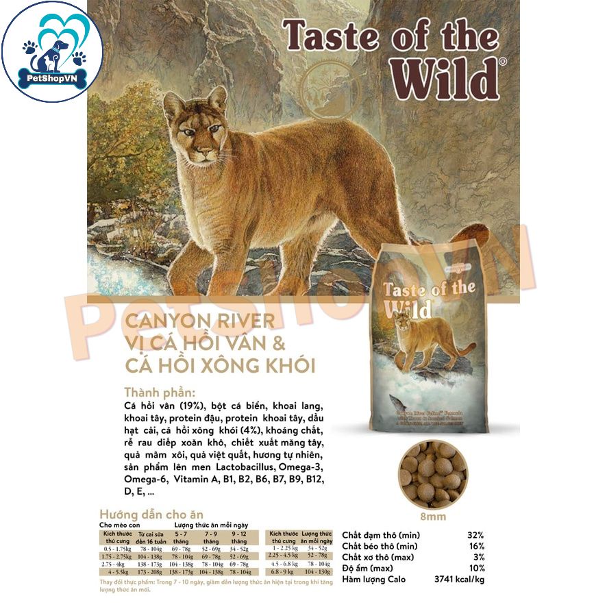 Thức Ăn Cho Mèo Hạt TASTE OF THE WILD CANYON RIVER Bao 6.6Kg Vị Cá Hồi Vân & Cá Hồi Xông Khói