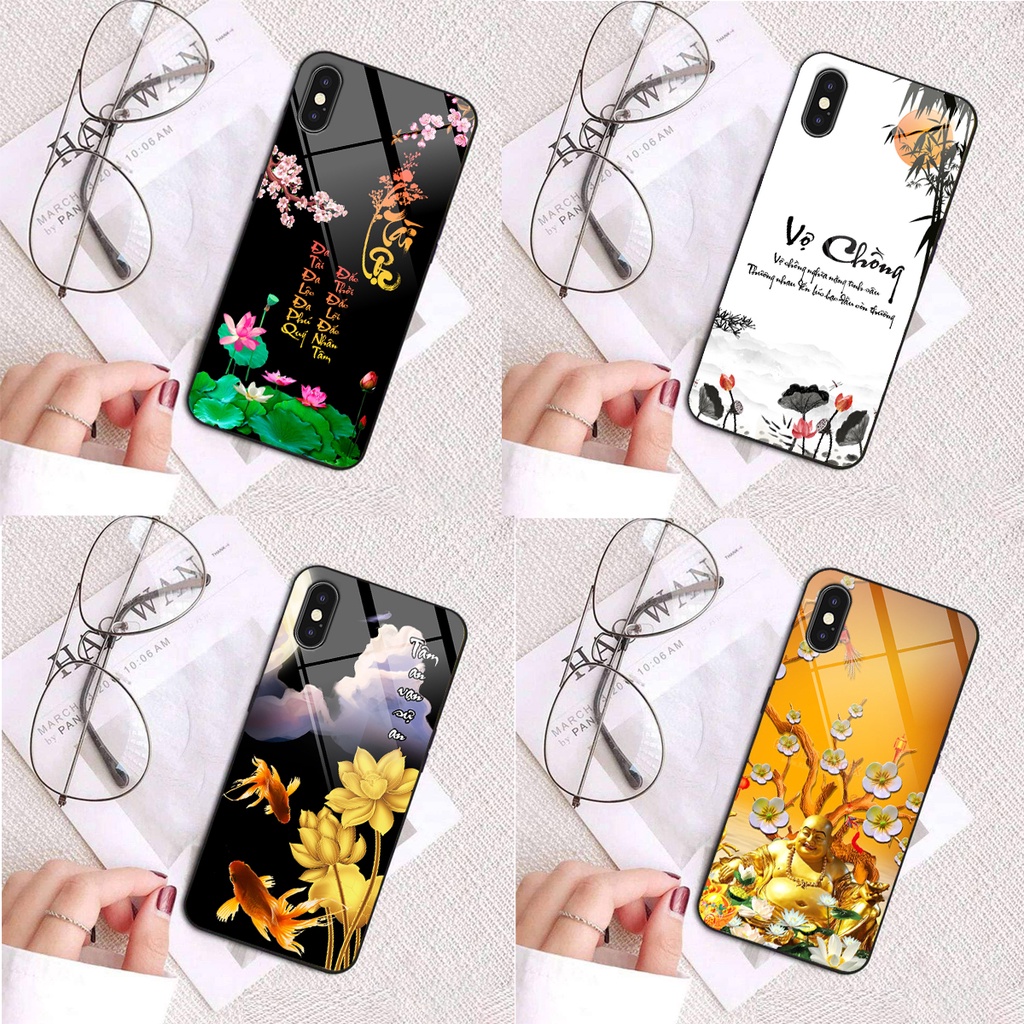 Ốp lưng KÍNH Iphone X / XS / XS MAX in hình 3D TÀI LỘC-VỢ CHỒNG-TÂM AN -MÃ ĐÁO