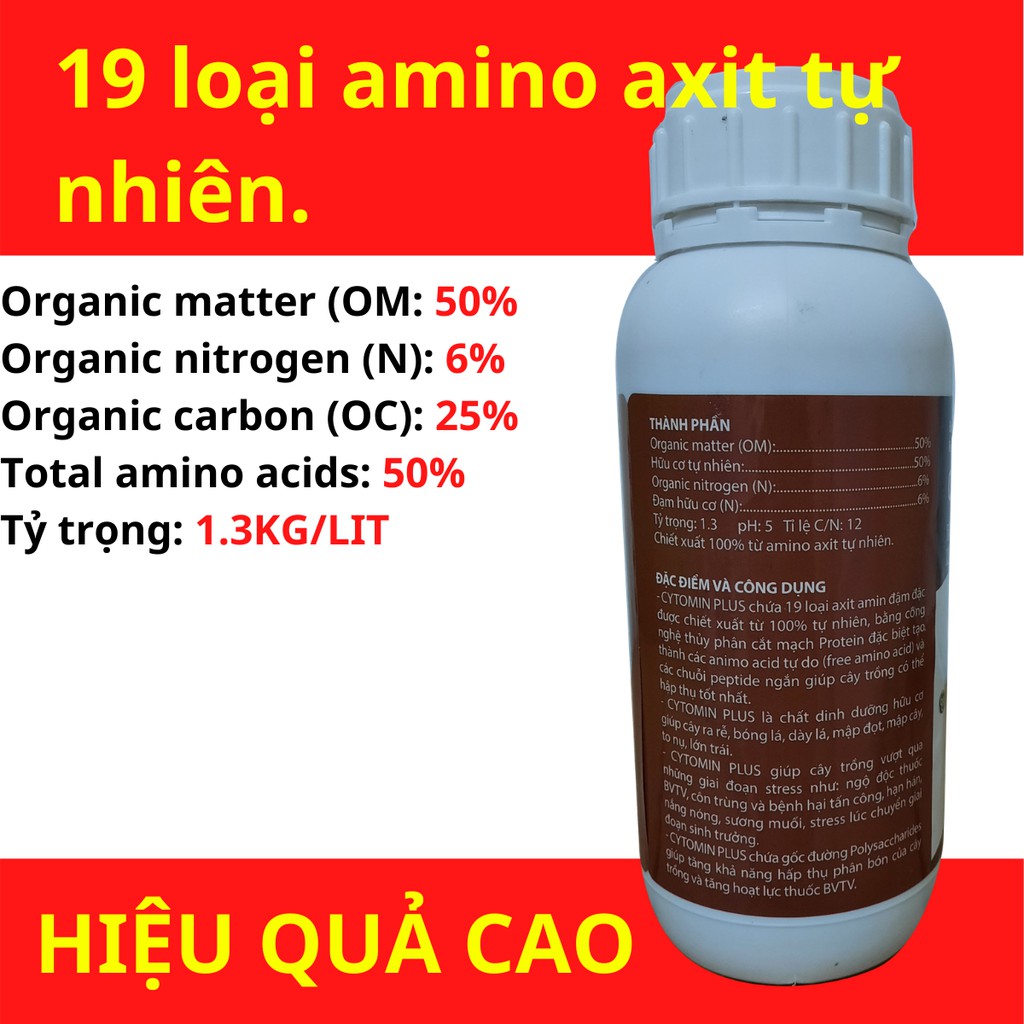 Phân bón lá CYTOMIN PLUS – Amino sinh học, phân bón nhập khẩu nâng cao năng xuất cây trồng - chai 500ml