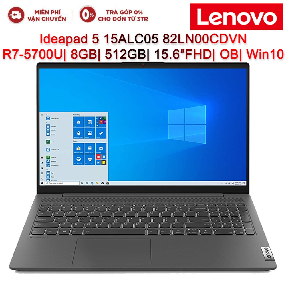 [Mã ELMALL7 giảm 7% đơn 5TR] Laptop LENOVO Ideapad 5 15ALC05 82LN00CDVN R7-5700U| 8GB| 512GB| 15.6″FHD| OB| Win10