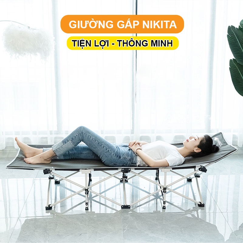 Giường xếp du lịch NIKITA - T01 Vải bạc chống thấm nước dễ dàng lau chùi - Tải trọng cao