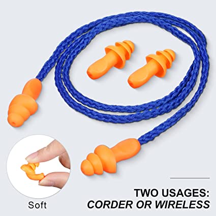 1 đôi nút bịt tai silicon màu cam có dây đeo (dây dù) chống nước dành cho đi bơi