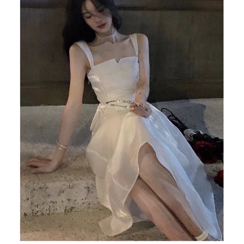 ĐẦM MIDI 2S TRẮNG BO EO sp000031