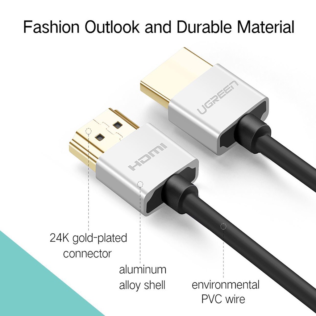 Dây HDMI 2.0 siêu mỏng  hỗ trợ 4K, 3D Chính hãng Ugreen HD117