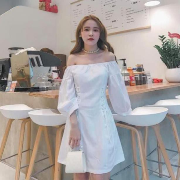 Đầm trắng trễ vai đan dây eo siêu xinh | BigBuy360 - bigbuy360.vn