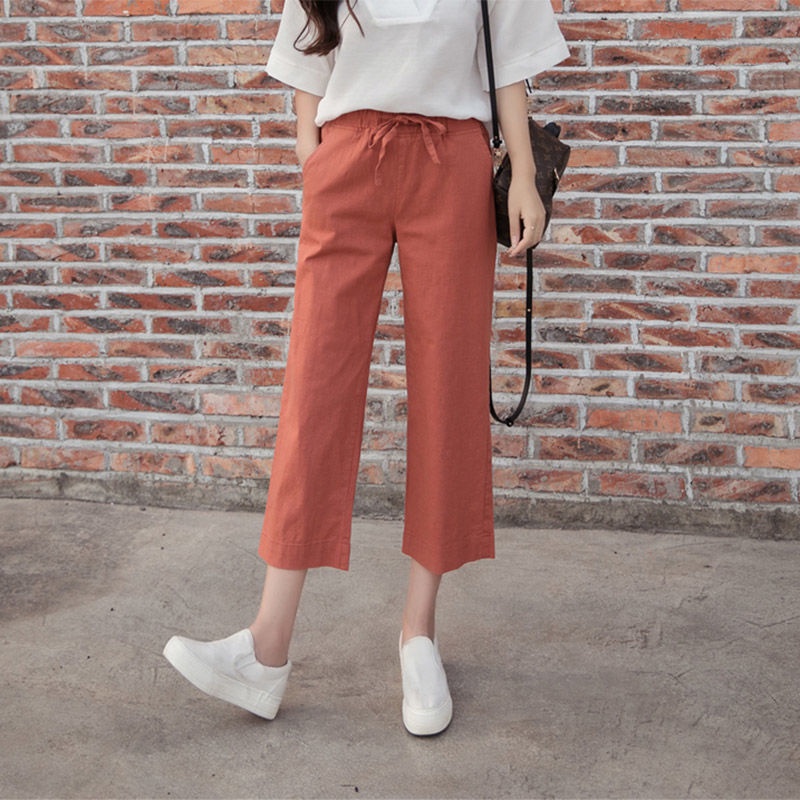 Quần dài IELGY ống rộng chất liệu cotton lanh phong cách Hàn Quốc thời trang dành cho nữ