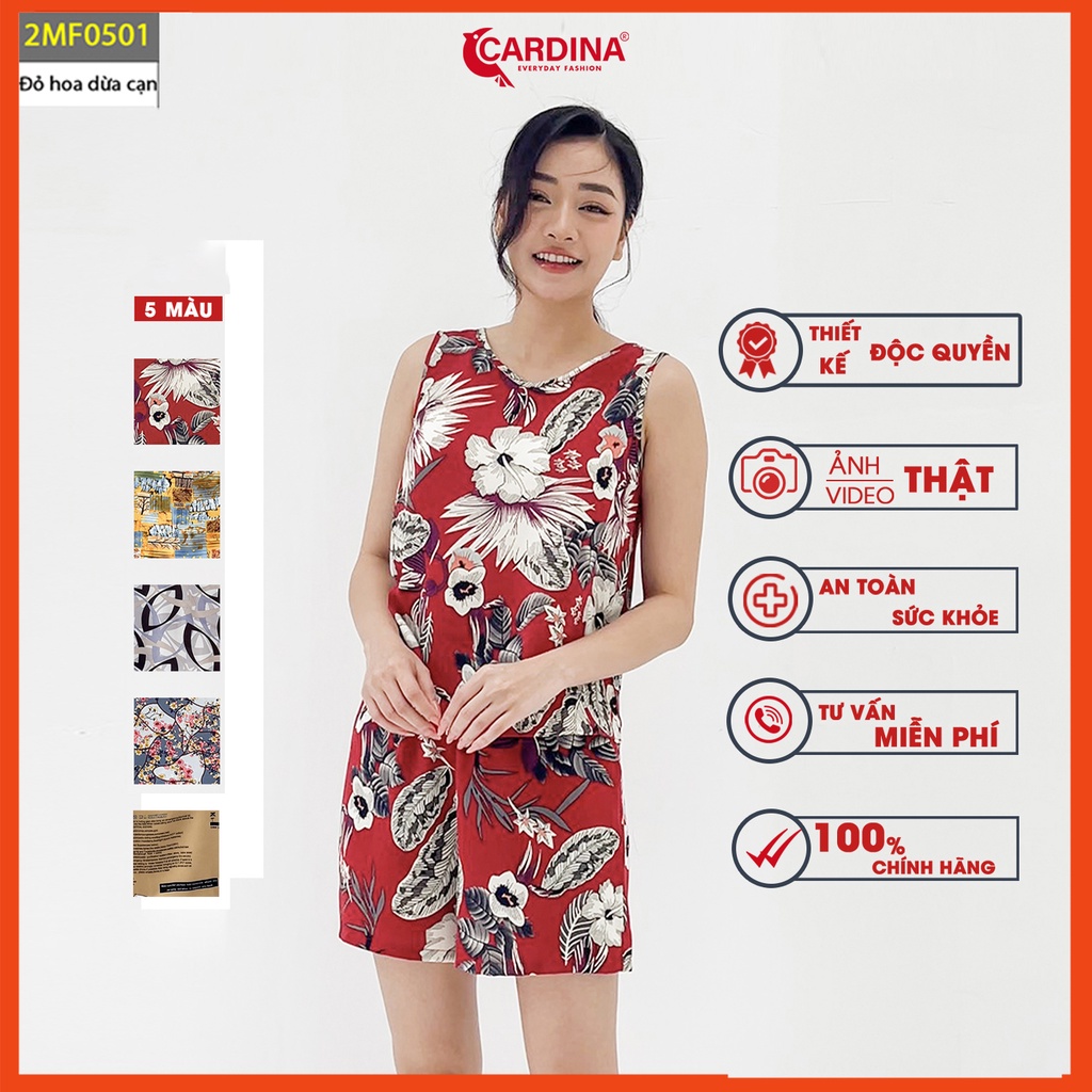 Đồ bộ nữ CARDINA chất lụa Mango cao cấp quần đùi áo sát nách họa tiết nhẹ nhàng nữ tính 2MF05