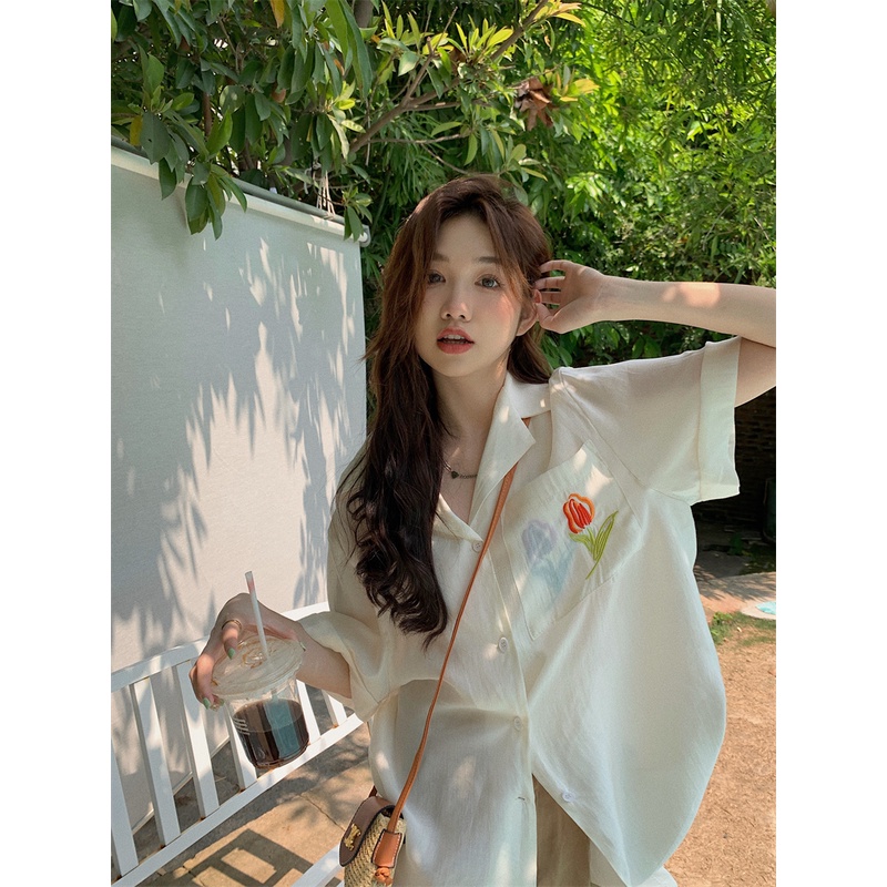 Áo Sơ Mi Voan Tay Ngắn Phong Cách Hàn Quốc Thời Trang Cho Nữ