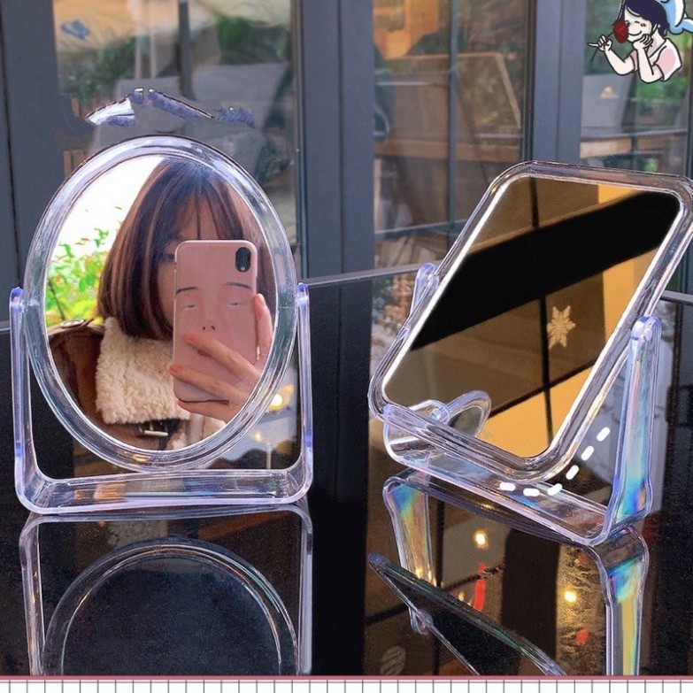 Gương trang điểm để bàn Trong Suốt 2 Mặt gương xoay 360 độ - mã 04