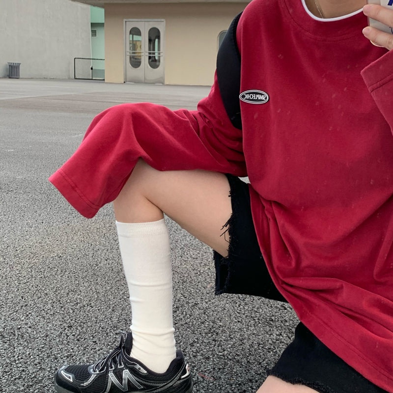 Áo thun cotton tay dài dáng rộng phong cách Hàn Quốc thời trang mùa xuân 2021 cho nữ