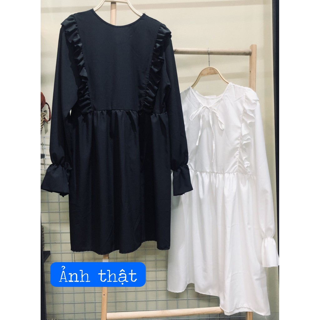 LOLI DRESS - VÁY BABYDOLL BÈO DÀI TAY TIỂU THƯ THƯ VIỀN DÂY NƠ MẶC 2 KIỂU TRƯỚC SAU - VÁY ĐẦM NỮ PHỐI BÈO BO GẤU TRẮNG Đ | BigBuy360 - bigbuy360.vn