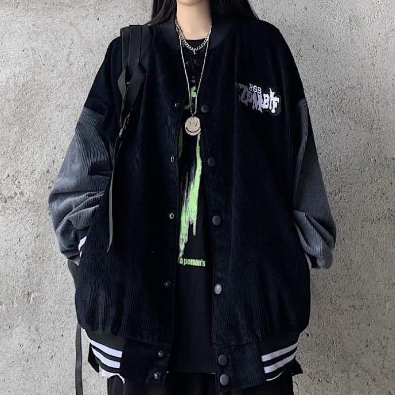 Áo khoác bomber nhung tay phối da Zombie siêu chất oversz unisex (annstore)