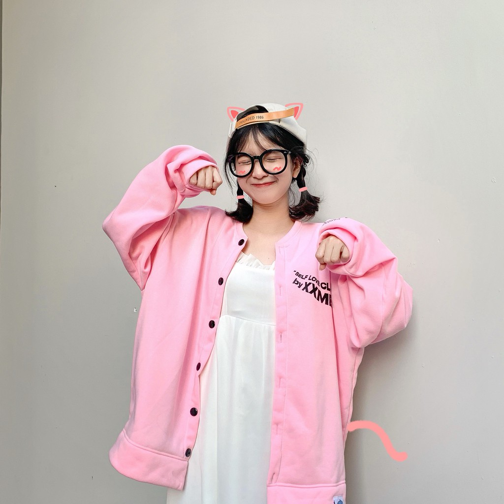 Áo khoác nỉ SLC Cardigan khủng long RAWR màu hồng XXME