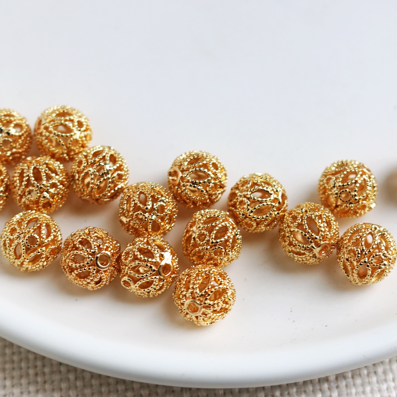Hạt Xâu Trang Sức Hình Tròn Rỗng Bằng Đồng 14K 10mm/12mm Màu Sắc DIY