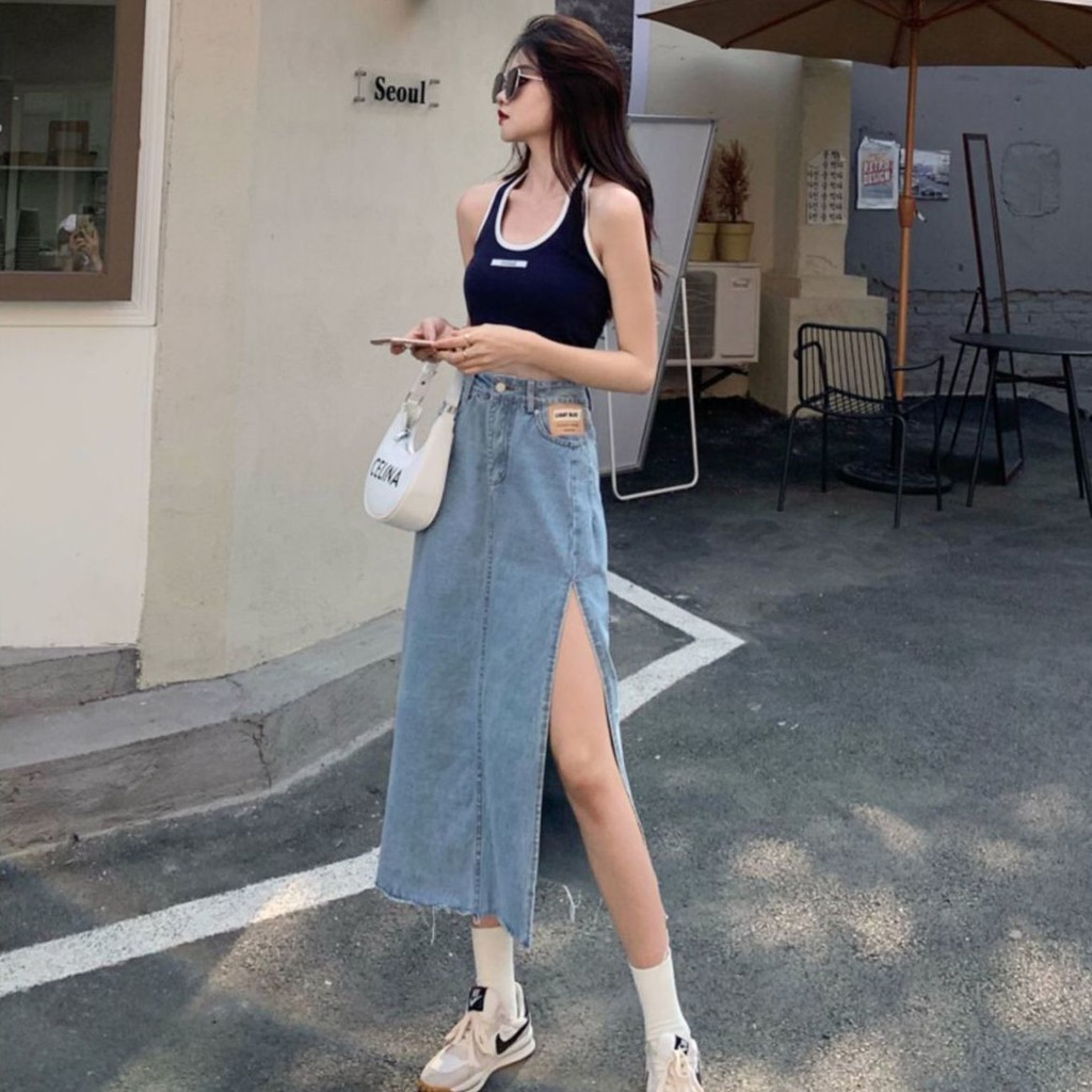 Chân Váy Denim Dài Xẻ Tà Thời Trang Hè 2021 Cho Nữ | BigBuy360 - bigbuy360.vn