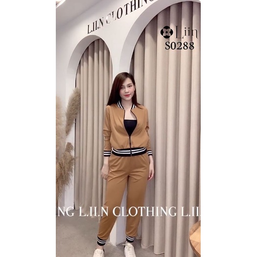 Set thể thao nữ chất Umi gồm Áo khoác Bomber và Quần bo ống  Bộ mặc nhà, đi chơi, thể thao cực tiện lợi