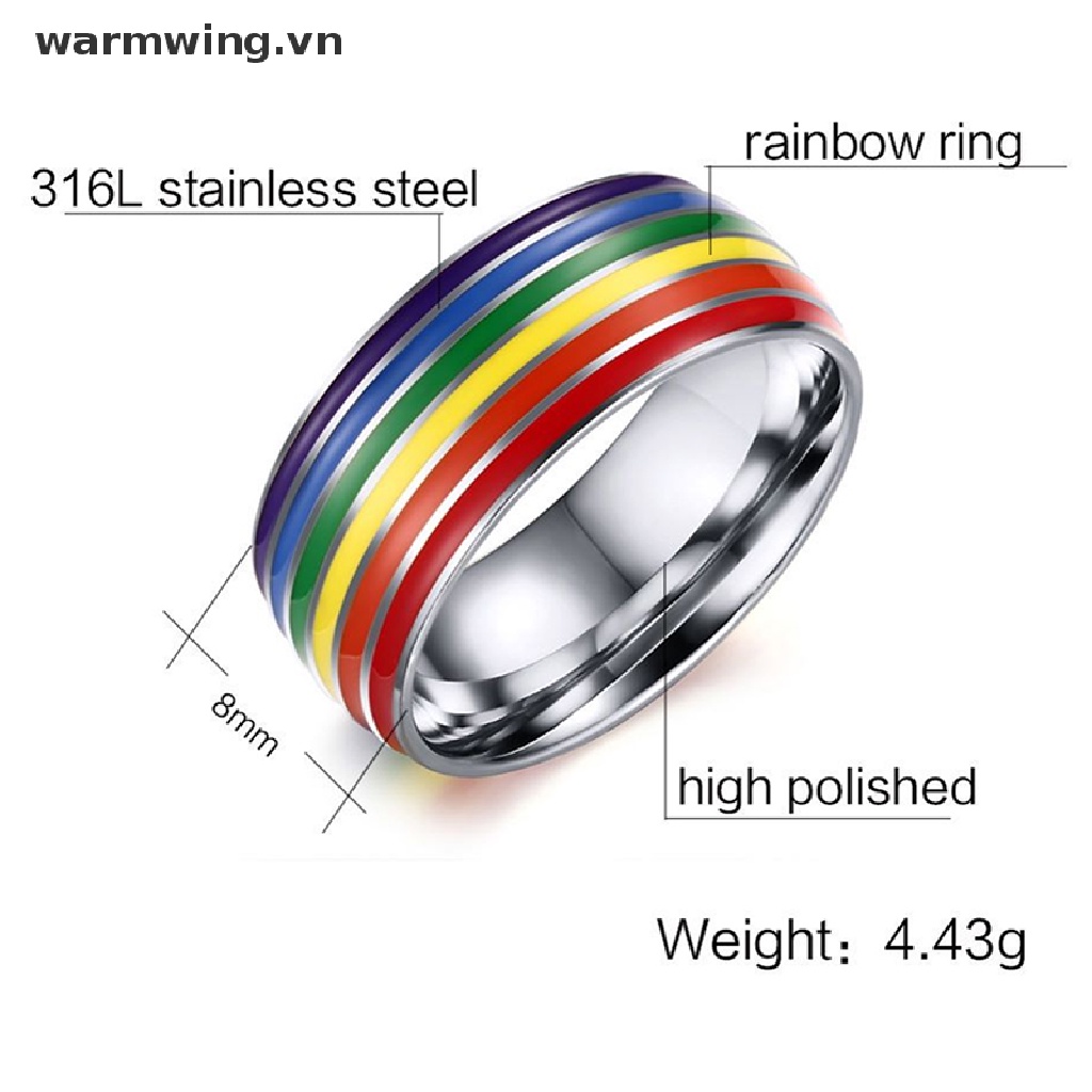 Nhẫn Inox Tráng Men Màu Cầu Vồng LGBT Thời Trang Unisex 2021