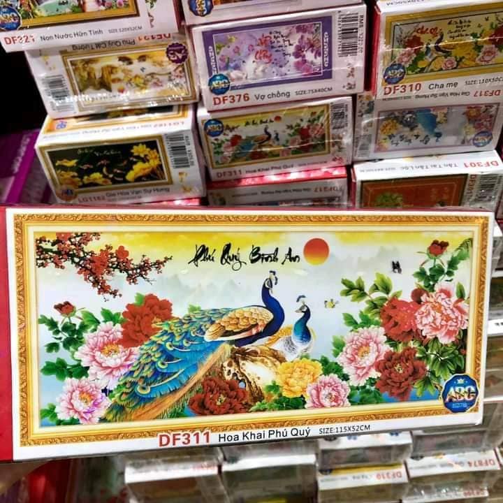 Tranh đính đá phú quý bình an KT:115x52cm , tranh gắn đá chưa gắn.