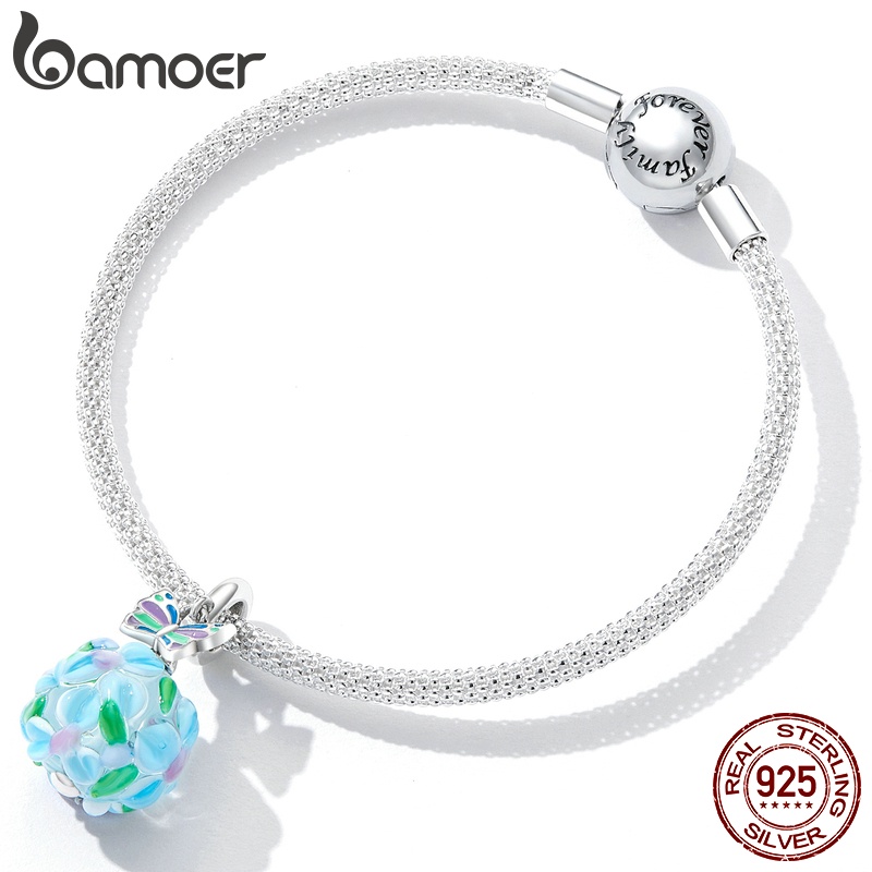 Vòng đeo tay Bamoer bạc 925 mặt bướm và hoa thời trang