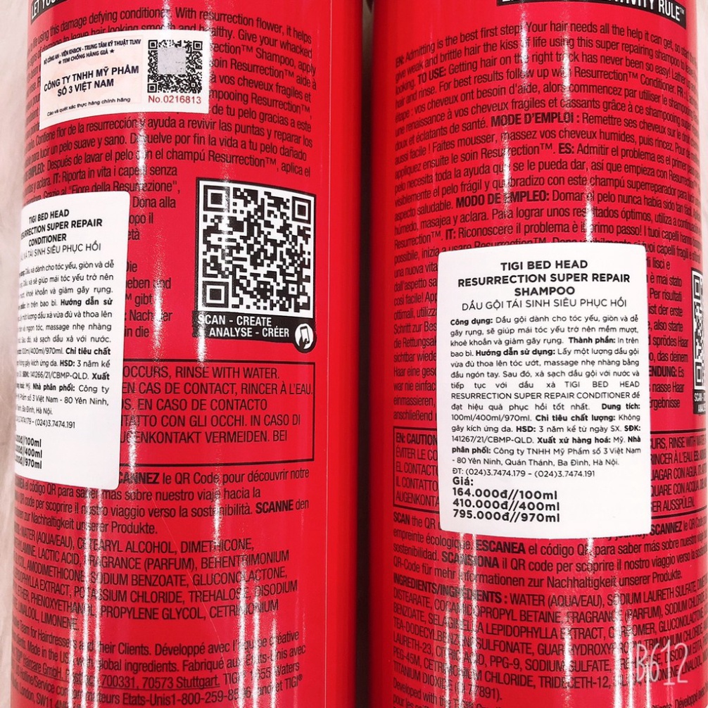 Bộ gội xả tái sinh siêu phục hồi BED HEAD TIGI