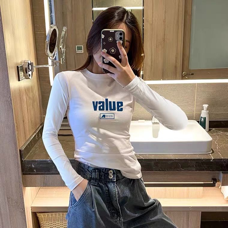 Áo Thun Cotton Trắng Tay Dài Cổ Cao Ôm Dáng Phong Cách Mới Mùa Thu Cho Nữ