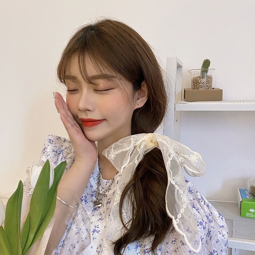 Băng Đô Cài Tóc Phối Ren Và Ngọc Trai Dễ Thương Phong Cách Hàn Quốc