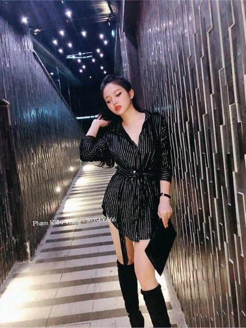 Sơ mi nhung kim tuyến kẻ