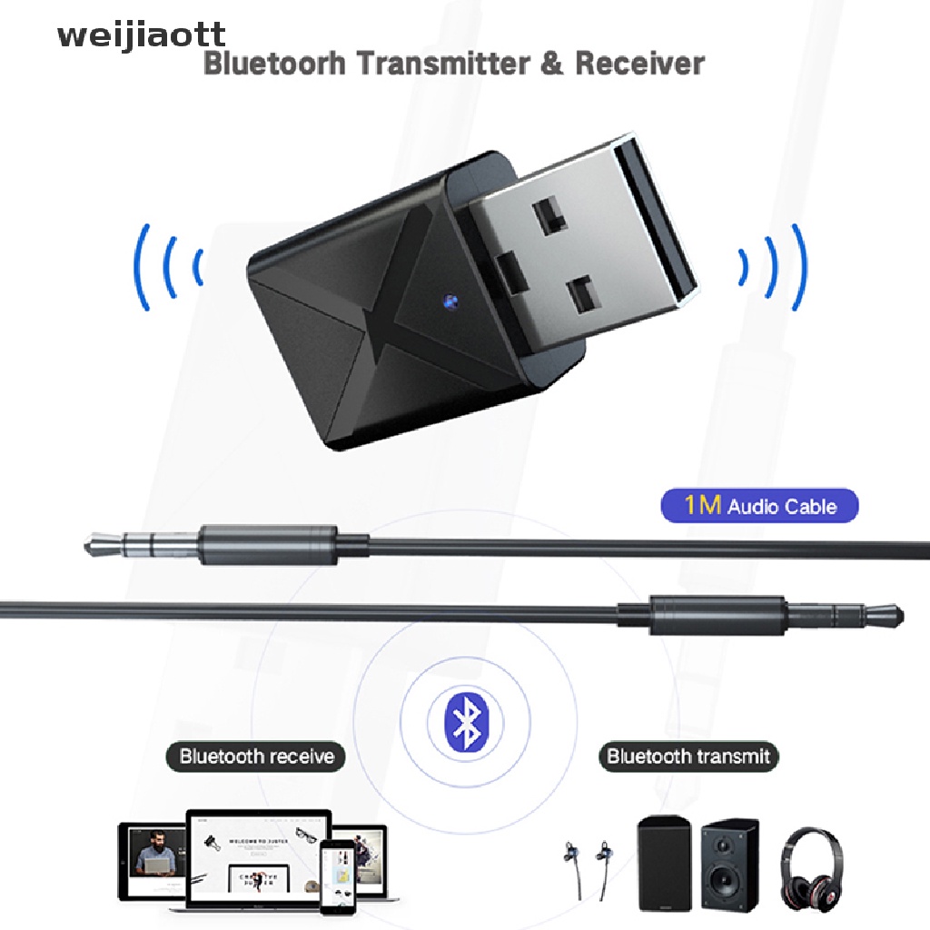 weijiaott Car 2-in-1 Transmitter Receiver Wireless Audio USB Bluetooth FM Adapter 5.0 WT