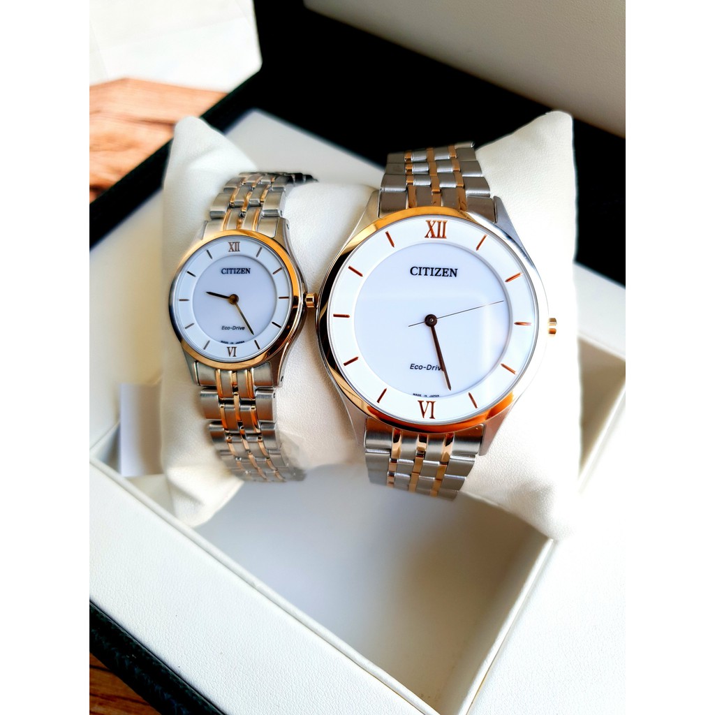 Đồng hồ cặp nam nữ siêu mỏng Citizen AR0074-51A và EG3224-57A Máy Quartz Pin Eco-drive nạp pin bằng ánh sáng