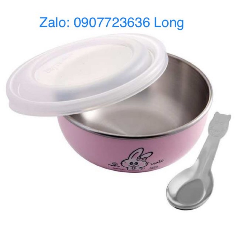 Chén Inox 11cm Zebra Hai Lớp Có Nắp Kiddy Kèm Muỗng inox - 184202 nhập khẩu Thái Lan