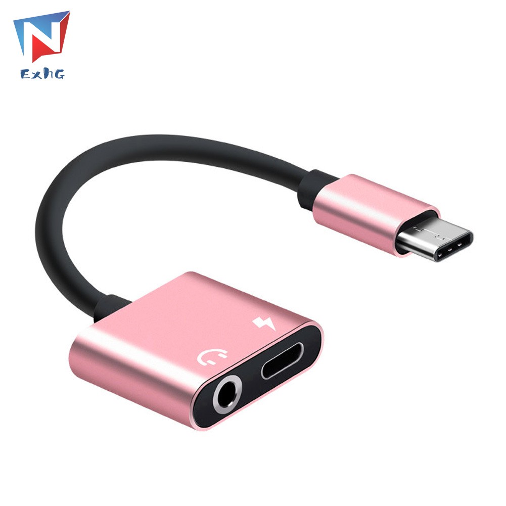 ExhG❤❤❤High quality Adapter Charge Headphone 2 in 1 Type-C to 3.5mm Jack Head Aux Audio USB C Cable @VN