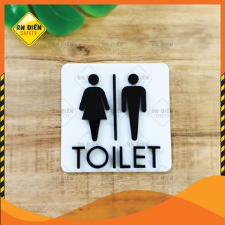 Bảng tên Toilet vuông  2 lớp trắng đen hình nhân vật nổi bằng mica cao cấp An Điền Safety, tặng kèm miếng dán 3M