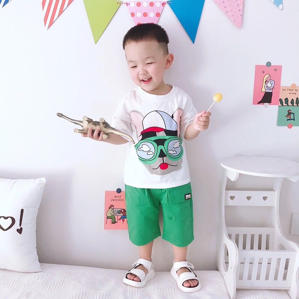 Set đồ áo thun quần kaki cho bé trai in hình mặc xuân hè (N00639)