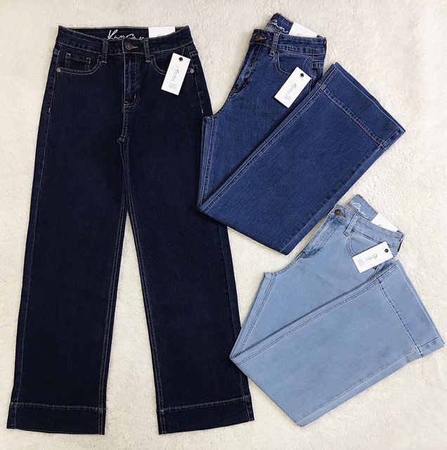 jeans ống suông dài lai to