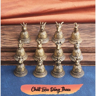 Tượng Phong Thủy -  Móc Khóa - Mặt Dây Chuyền Bằng Đồng Thau Nguyên Chất - Chuông Đầu 12 Con Giáp