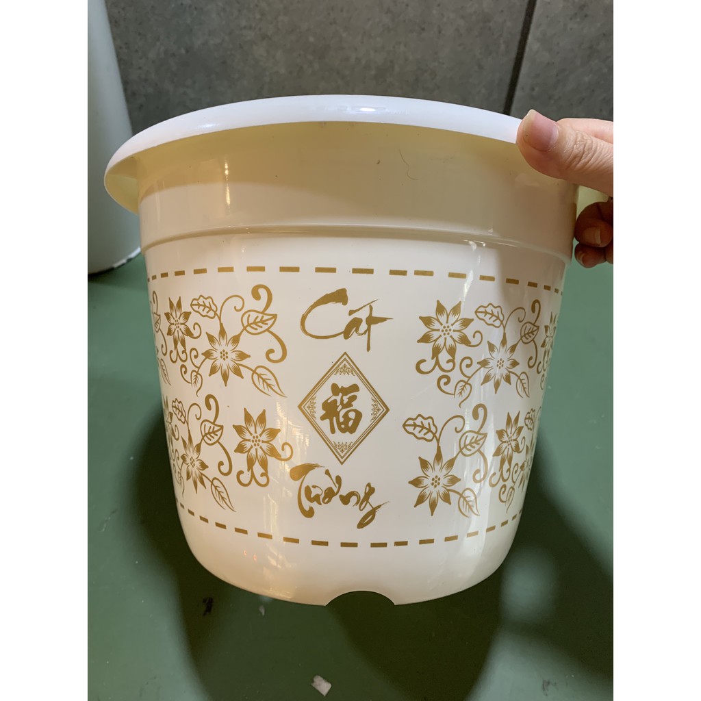 Chậu nhựa Cát Tường 28x21 (cm) trắng nhũ vàng nhựa cứng !