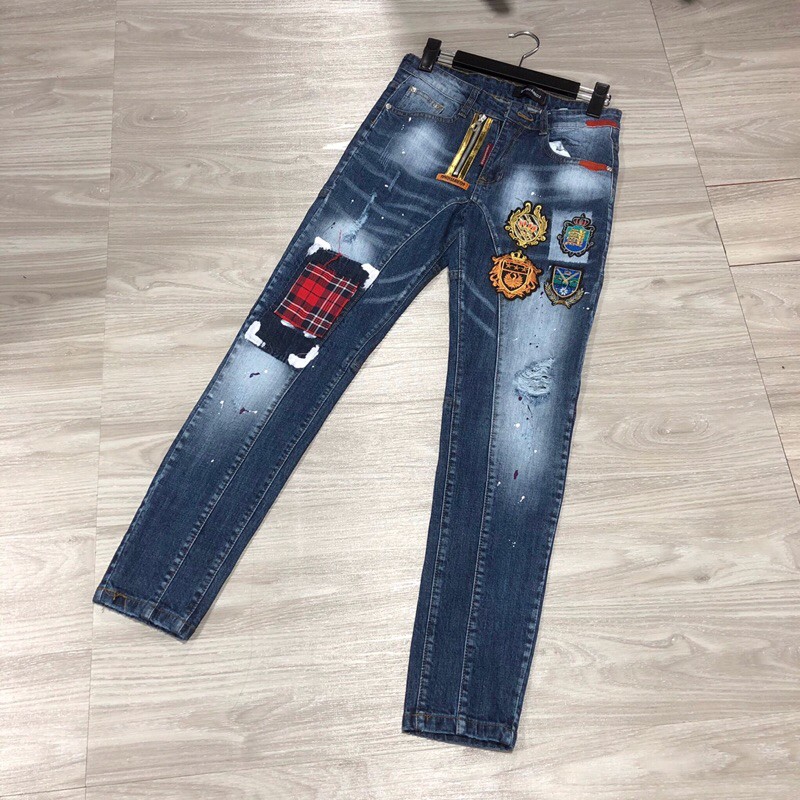 Quần bò logo huy hiệu, khoá lệch, quần bò dsq hai khoá, quần bò nam cao cấp hàng bán shop | BigBuy360 - bigbuy360.vn