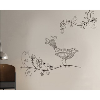 Decal dán tường / kính cao cấp - Chim Hoa văn tinh tế ( 60x58 )