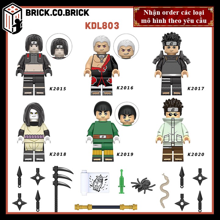 Lego Naruto Non Đồ Chơi Lắp Ráp Mô Hình Minifigure Anime Rock Lee, Orochimaru, Sarutobi, Aburame Shino, Hidan KDL803