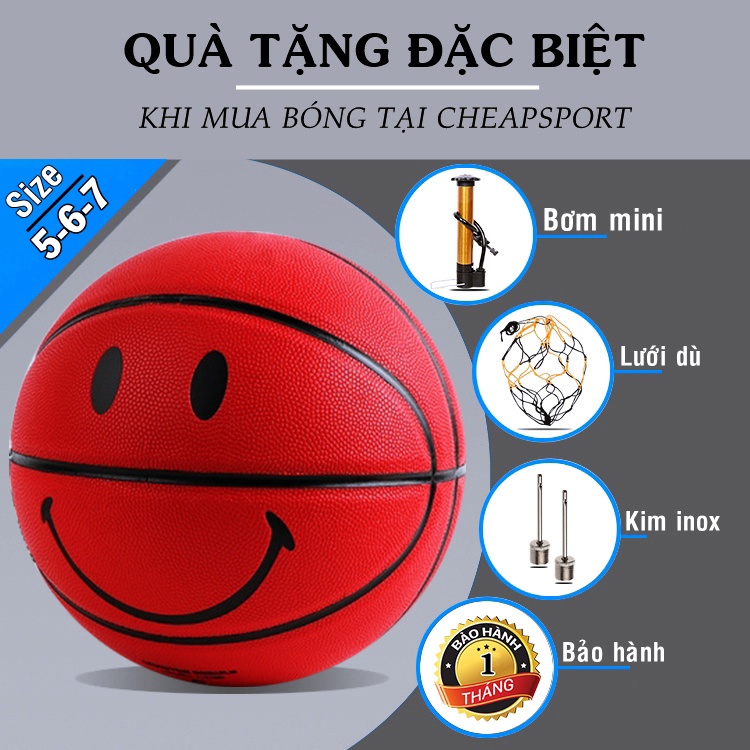 Bóng Rổ Số 5 6 7 In Hình Mặt Cười 09 Màu Tùy Chọn (Tặng bơm mini, túi rút, băng tay, kim và lưới bóng)