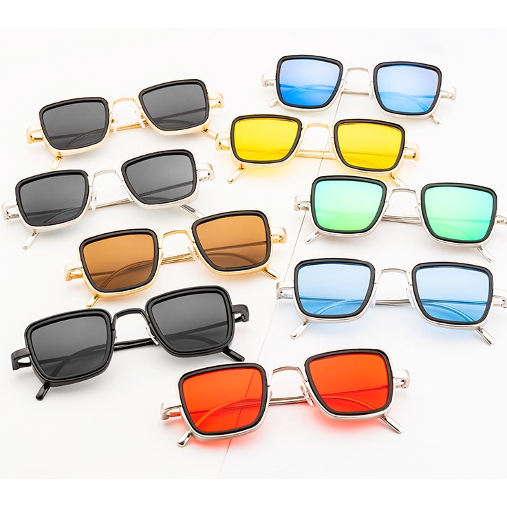 Kính Chống Nắng Gọng Vuông Kim Loại Dày Cao Cấp Viền Kim Loại Chống Tia UV Phong Cách Punk Cổ Điển Thời Trang Cho Nam Và Nữ