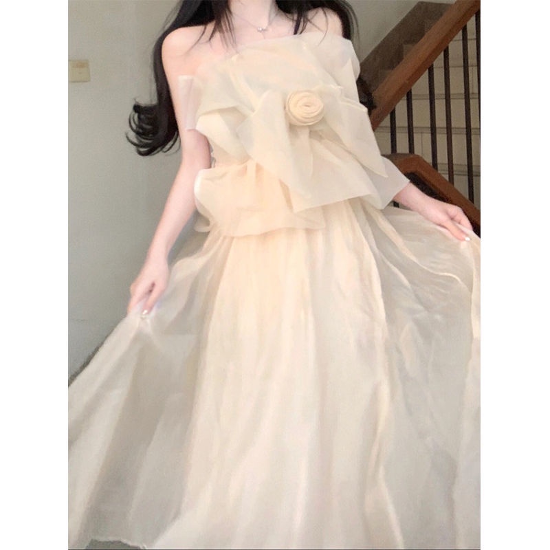 Bộ Áo Ống Ngắn + Chân Váy Lưới Eo Cao Thời Trang Mùa Hè 2022 Phong Cách Pháp Hàng Mới Dành Cho Bạn Nữ