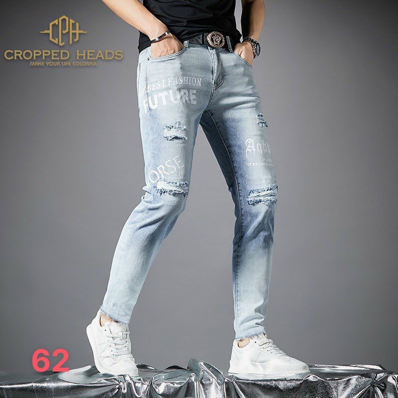 Quần Jean Nam NIJATA Chất Bò  Cao cấp Mềm Mịn woat rách phối chữ MST 62 | BigBuy360 - bigbuy360.vn