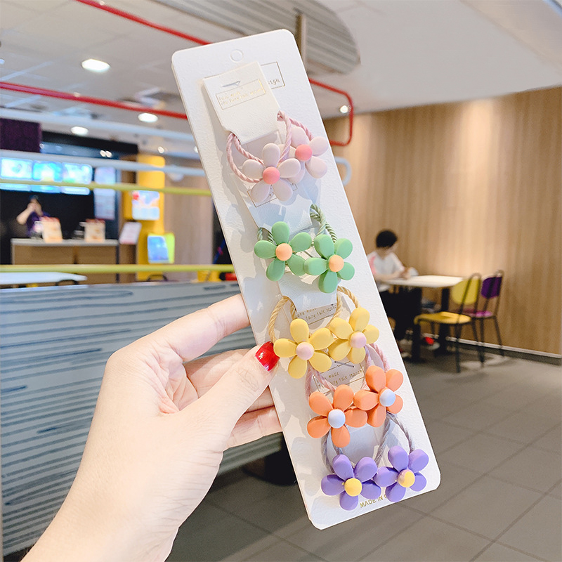Bộ 10 Dây Thun Buộc Tóc Đính Hoa / Trái Cây Xinh Xắn Dành Cho Bé Gái